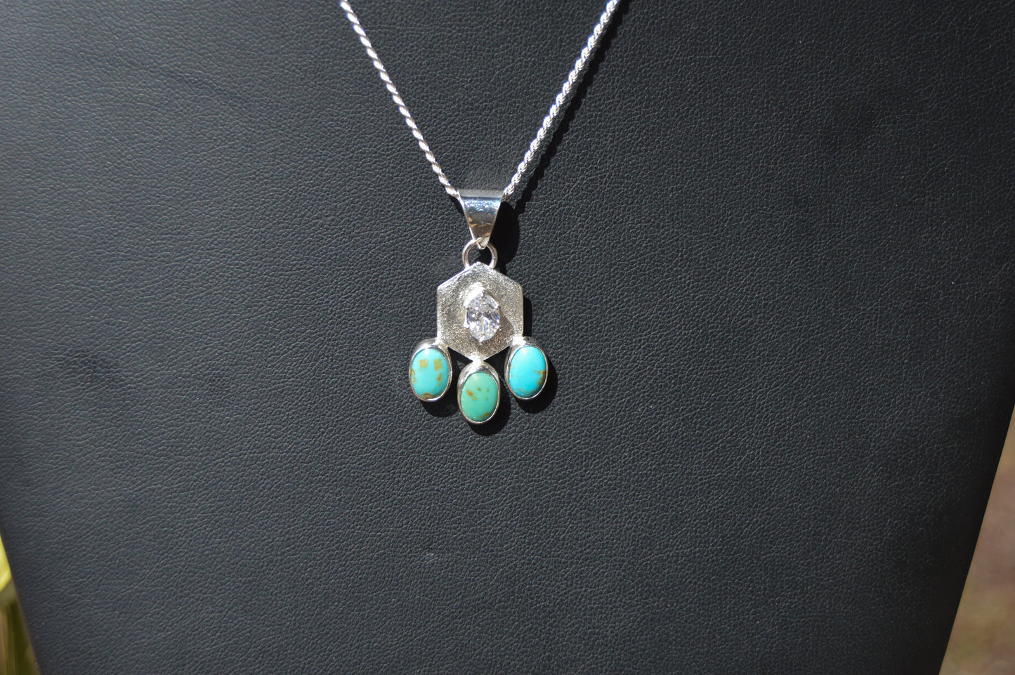 Sterling Hexagon Pendant with Sonoran Gem Turquoise Trio