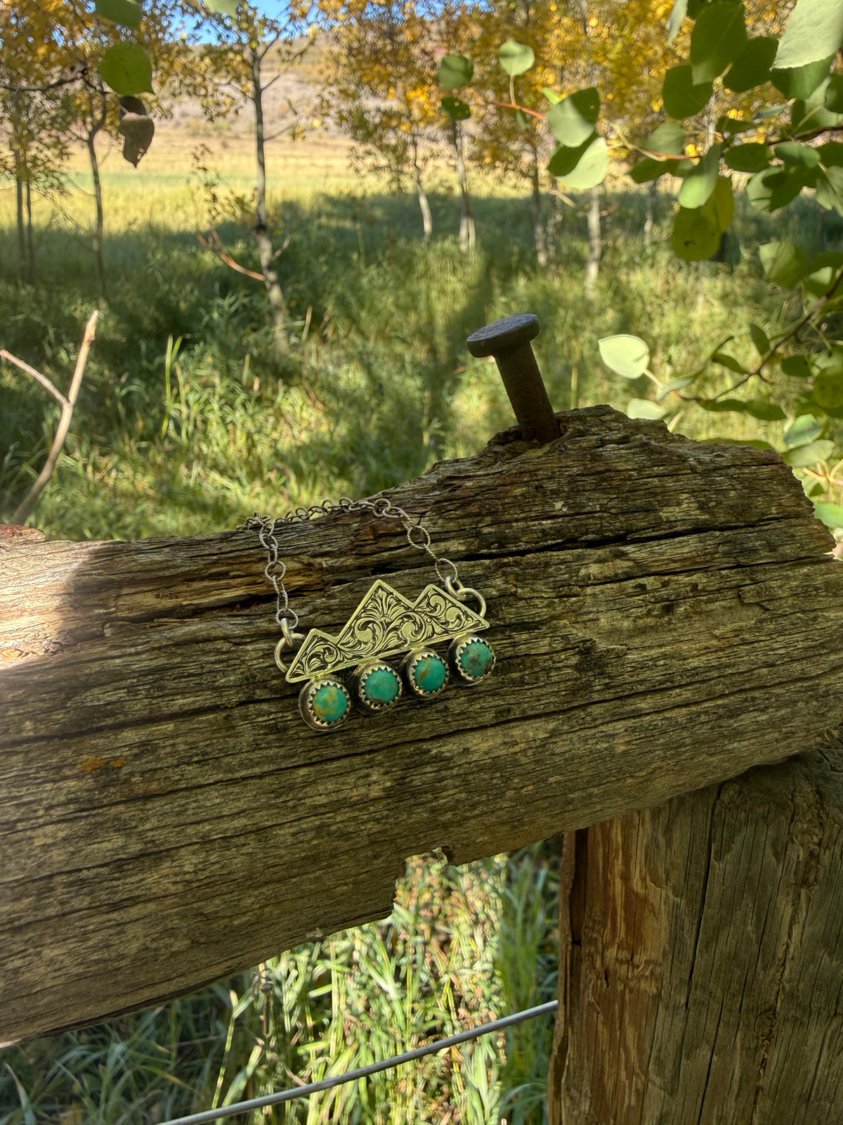Turquoise Engraved Mountain Necklace