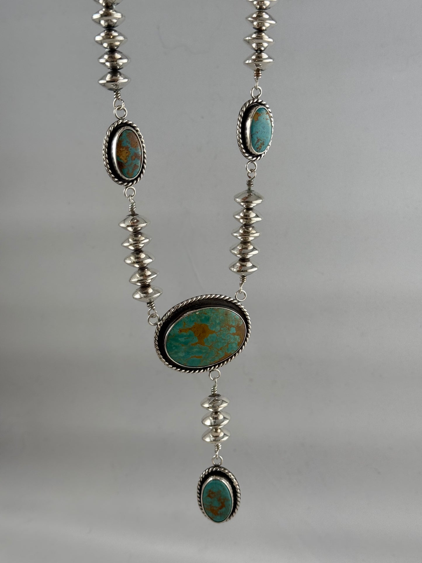 Turquoise Mini Lariat with Silver Beads