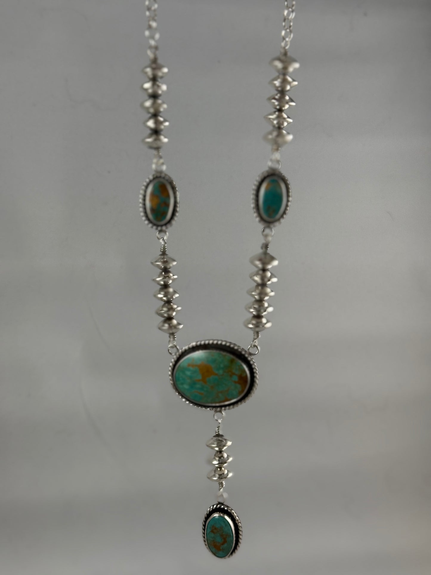 Turquoise Mini Lariat with Silver Beads