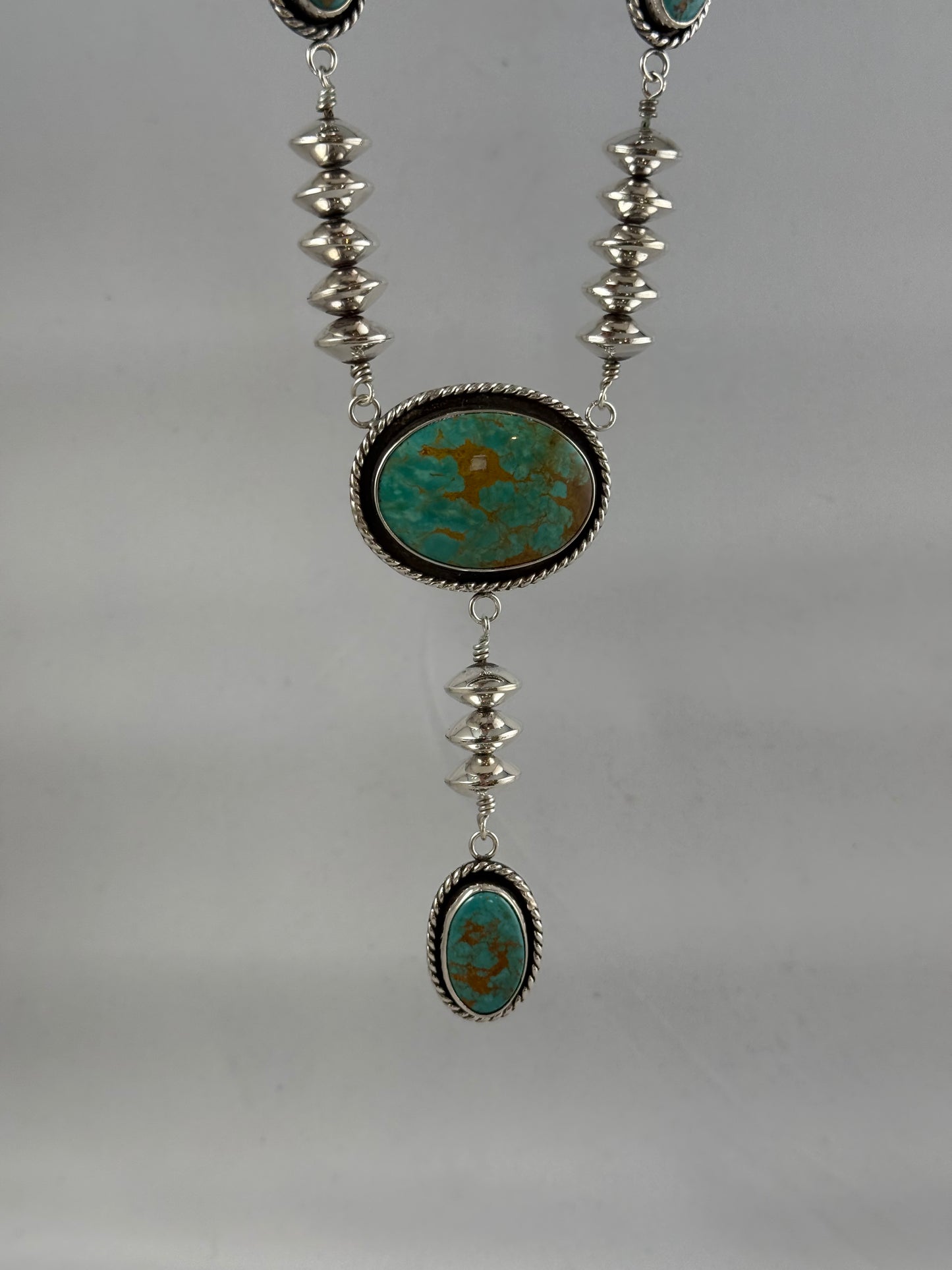 Turquoise Mini Lariat with Silver Beads
