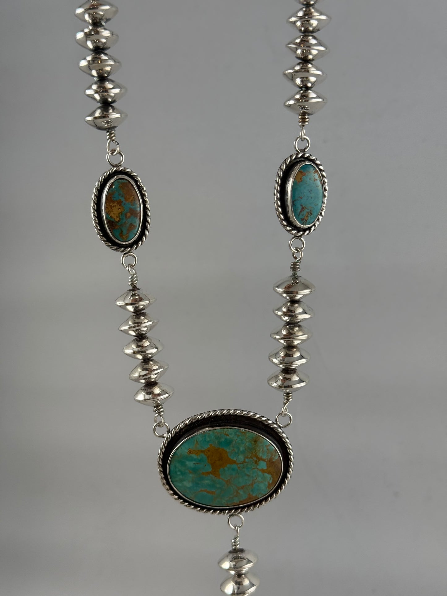 Turquoise Mini Lariat with Silver Beads