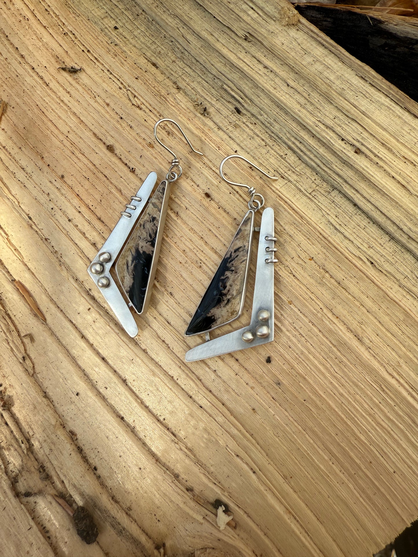 Fossilized Palm Wood Laced Earrings