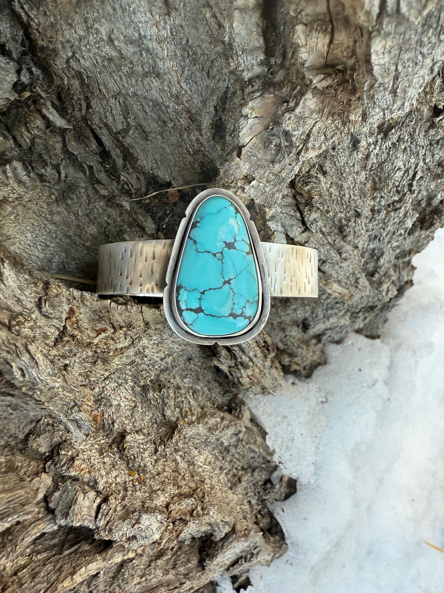 Turquoise & Sterling Textured Cuff Bracelet