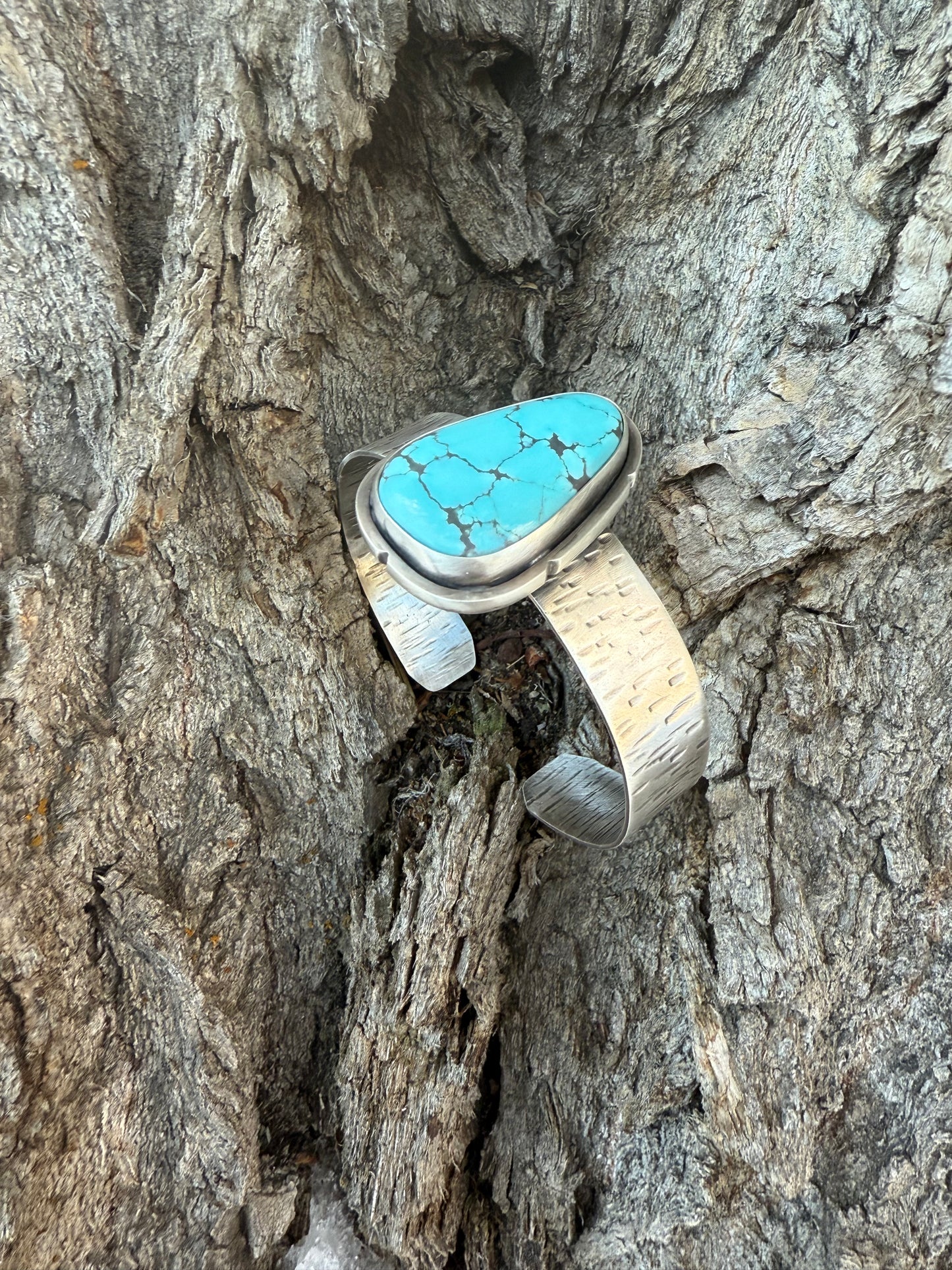 Turquoise & Sterling Textured Cuff Bracelet
