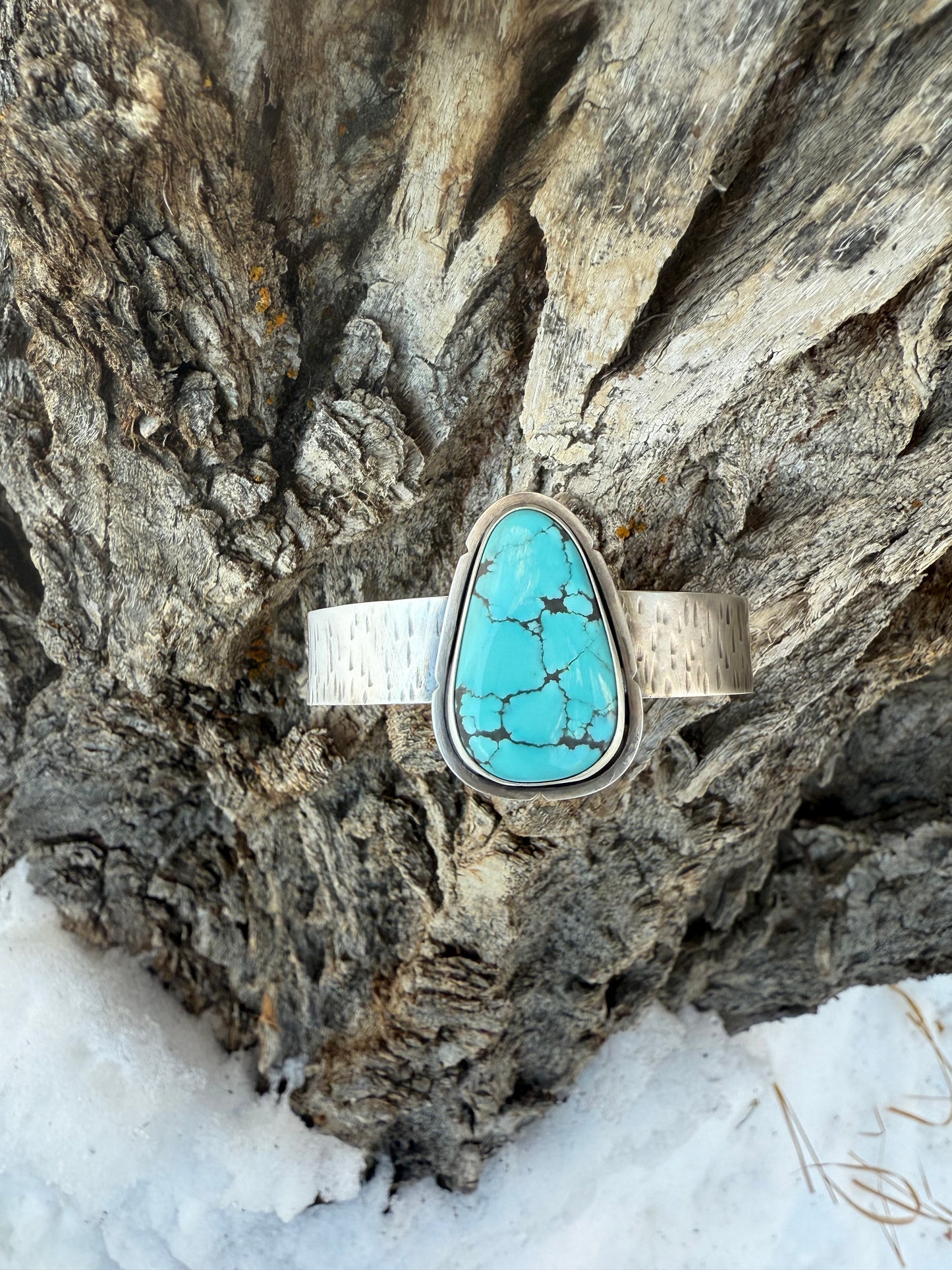 Turquoise & Sterling Textured Cuff Bracelet