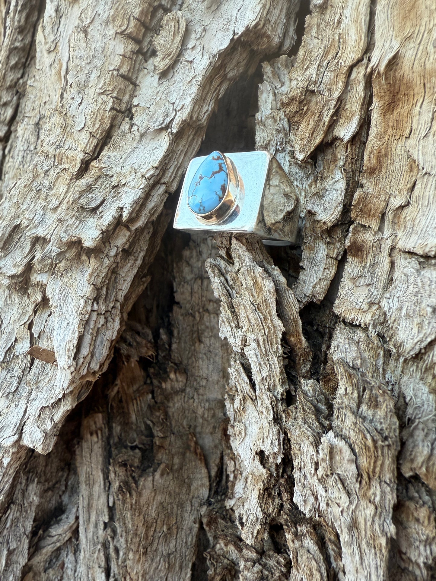 Gold Filled Golden Hills Turquoise & Sterling Signet Ring