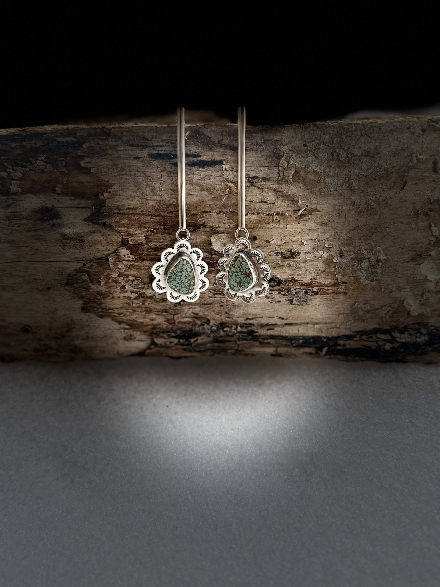 Hubei Turquoise Silver Stamped Drop Earring - Convertible