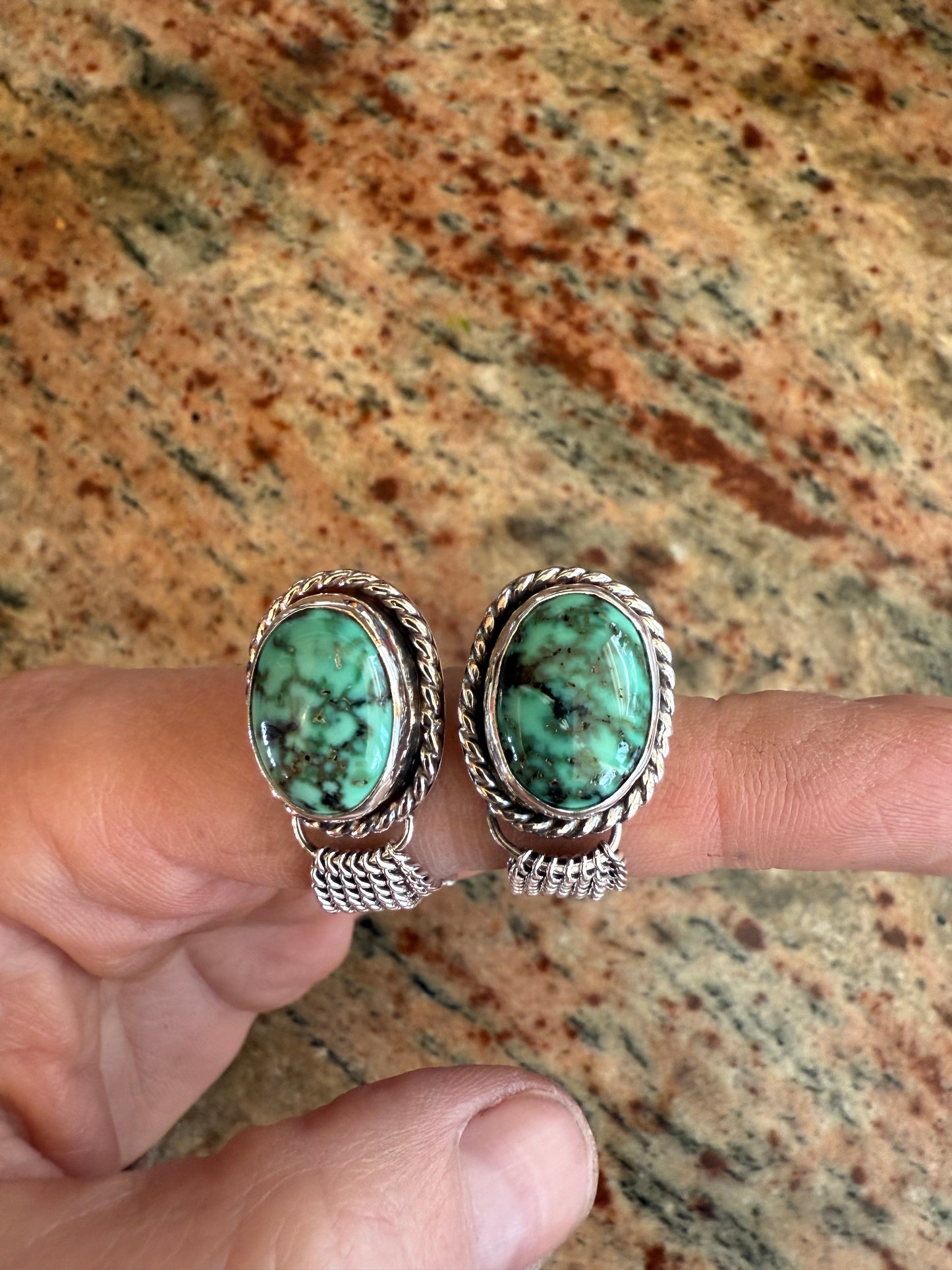 New Lander Variscite & Sterling Silver Chain Waterfall Earrings