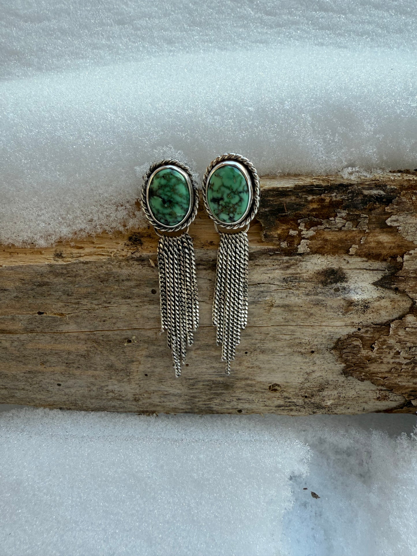 New Lander Variscite & Sterling Silver Chain Waterfall Earrings