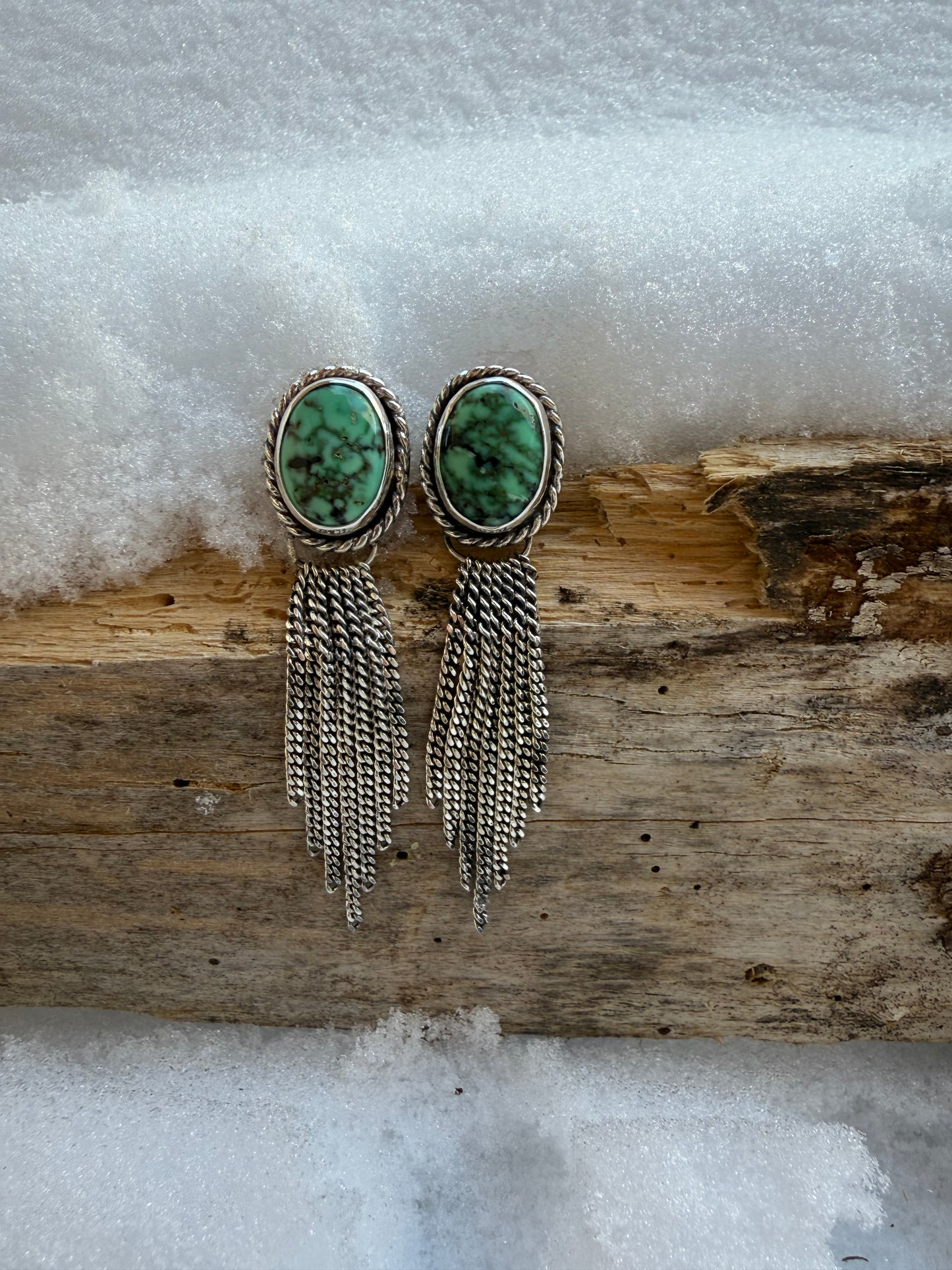 New Lander Variscite & Sterling Silver Chain Waterfall Earrings