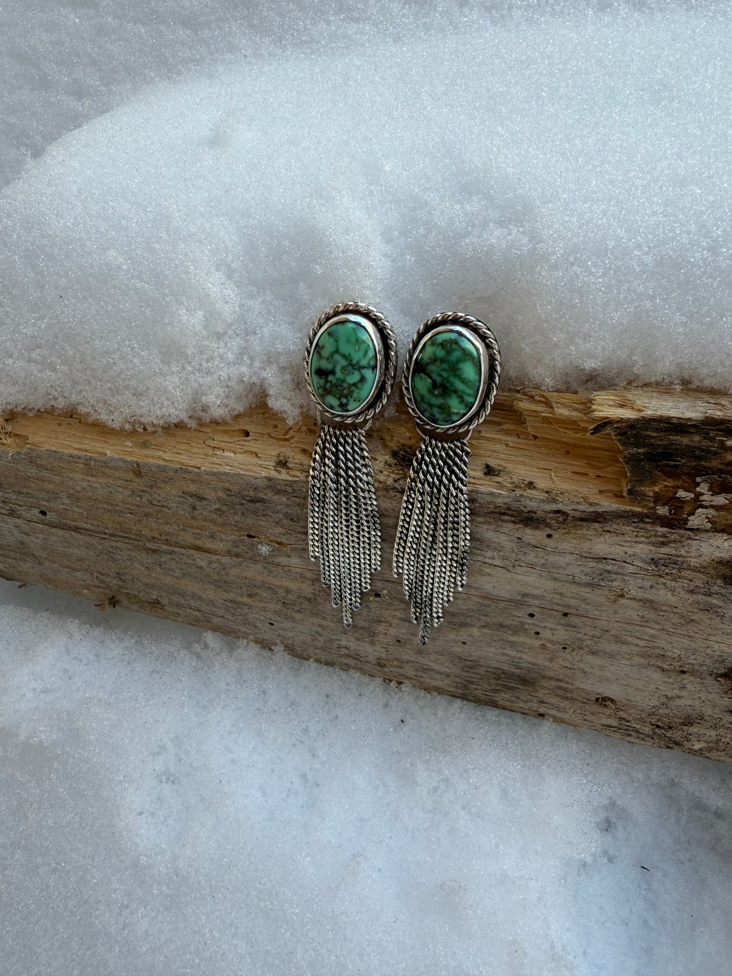 New Lander Variscite & Sterling Silver Chain Waterfall Earrings