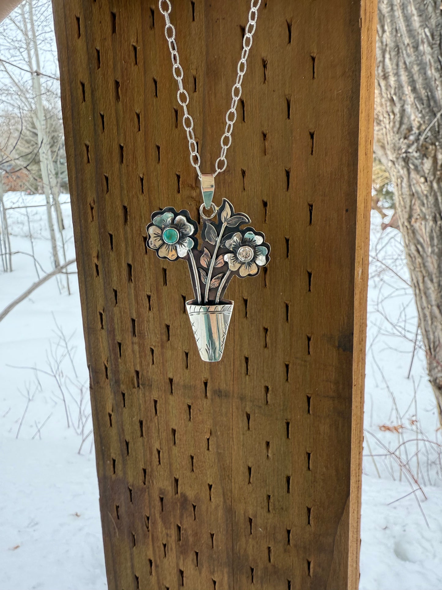 Tyrone Turquoise & Cubic Zirconia Flower Vase