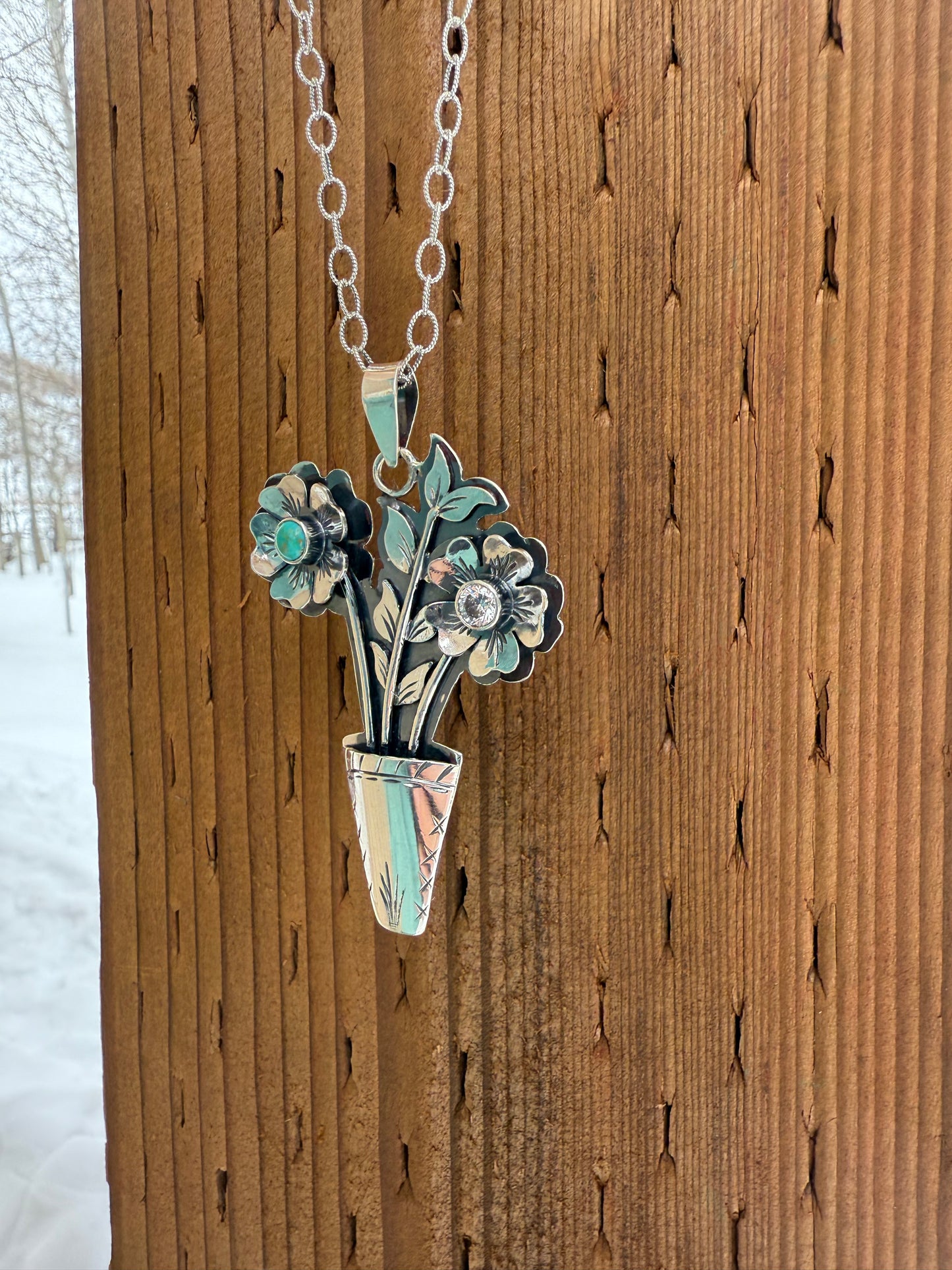 Tyrone Turquoise & Cubic Zirconia Flower Vase