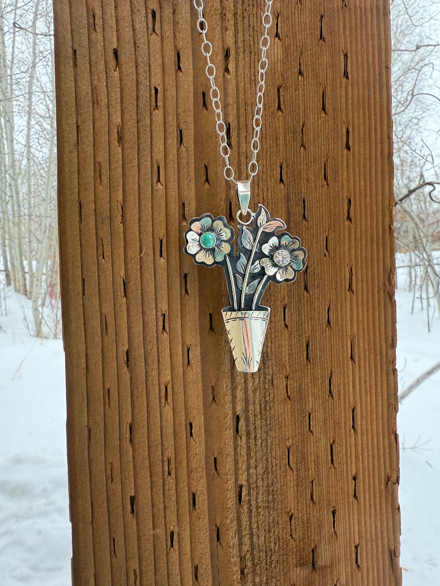 Tyrone Turquoise & Cubic Zirconia Flower Vase