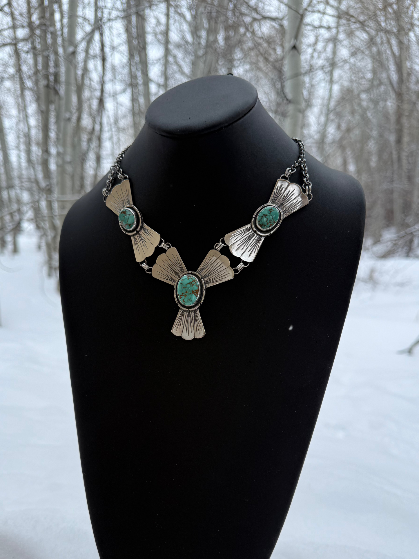 Carico Lake & Sterling Silver Fan Trio Necklace