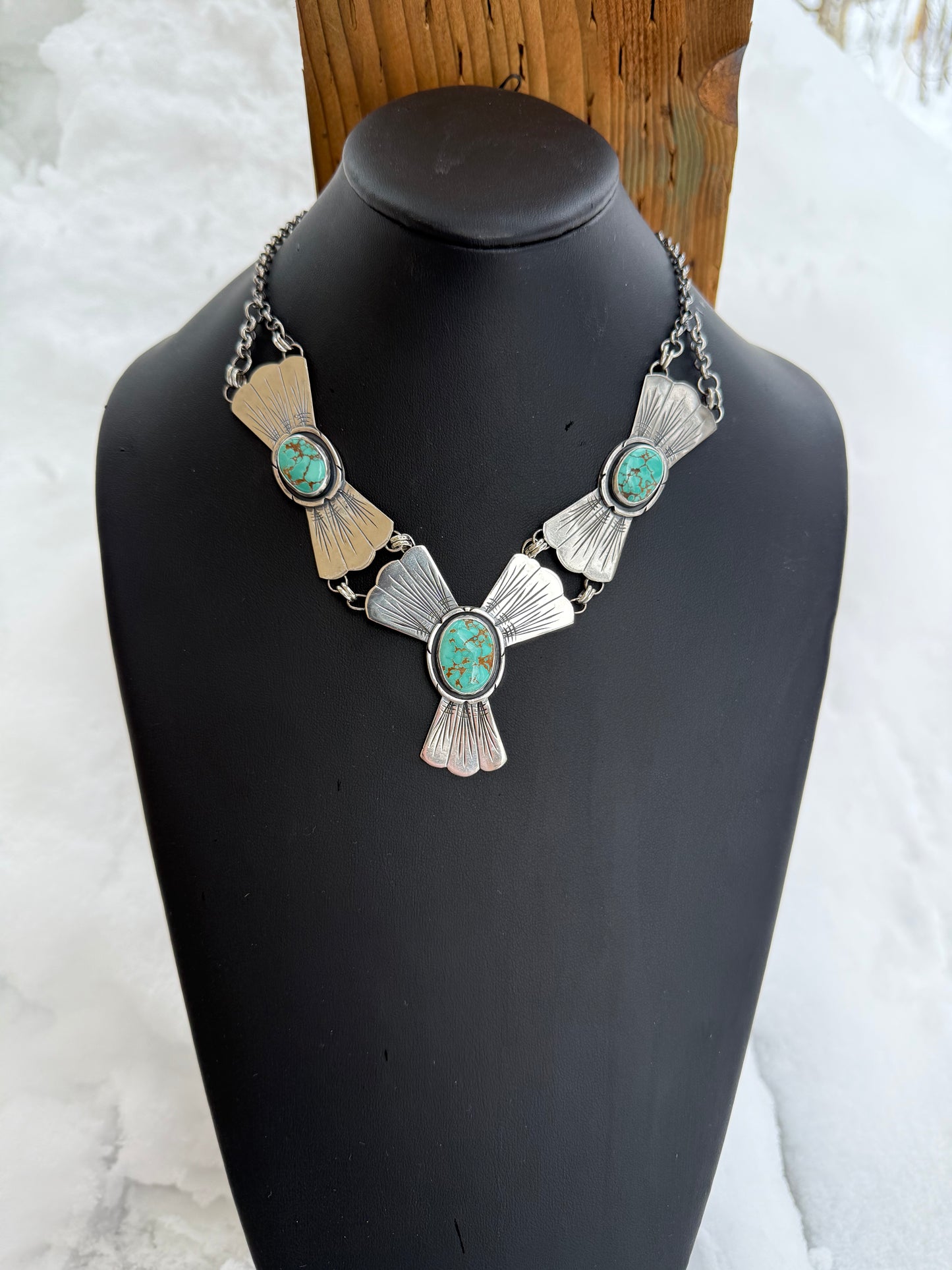 Carico Lake & Sterling Silver Fan Trio Necklace