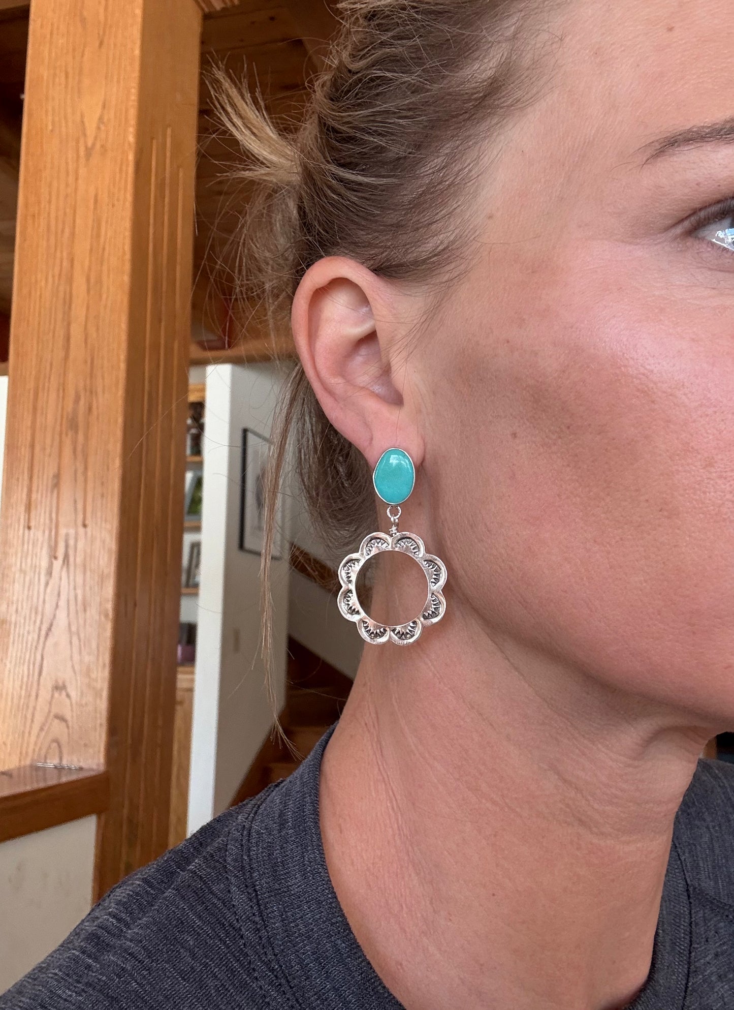 Sonoran Gem Turquoise Stamped Hoop Earrings