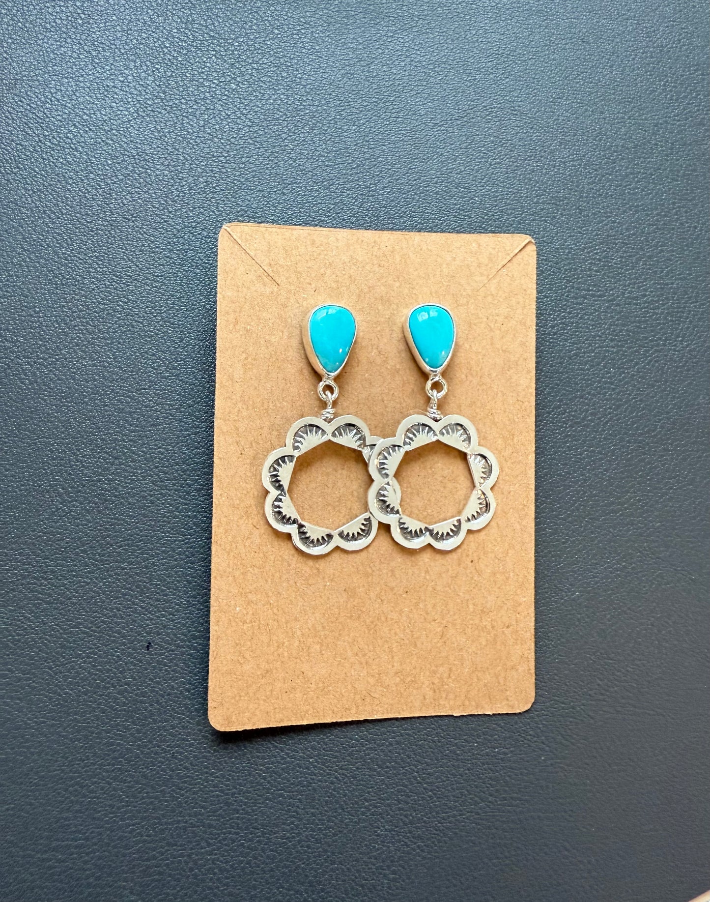 Sonoran Gem Turquoise Stamped Hoop Earrings (Blue)