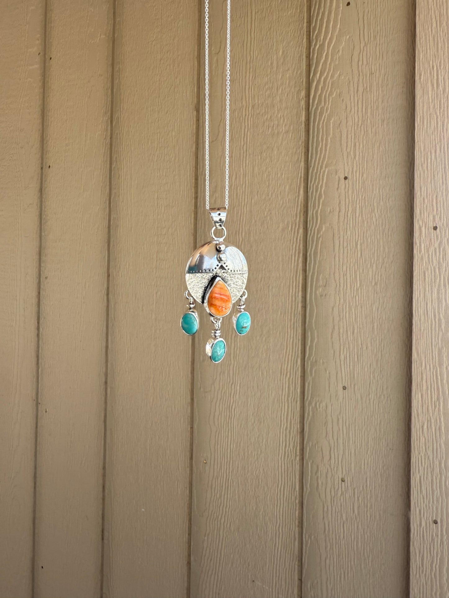 Spiny Oyster & Sonoran Gem Sun Shield Necklace