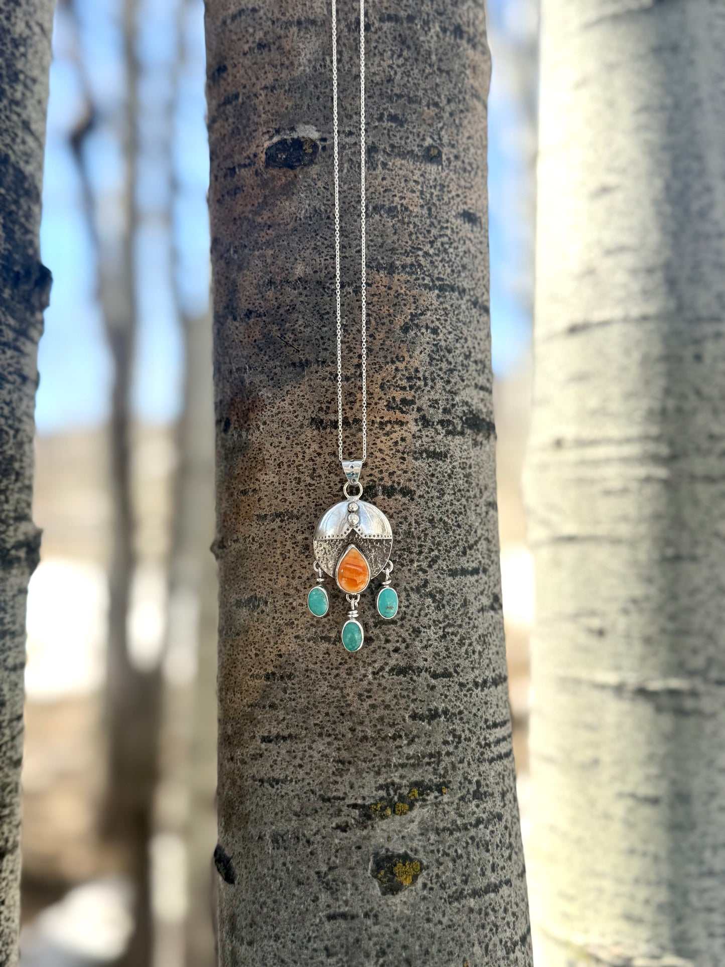 Spiny Oyster & Sonoran Gem Sun Shield Necklace