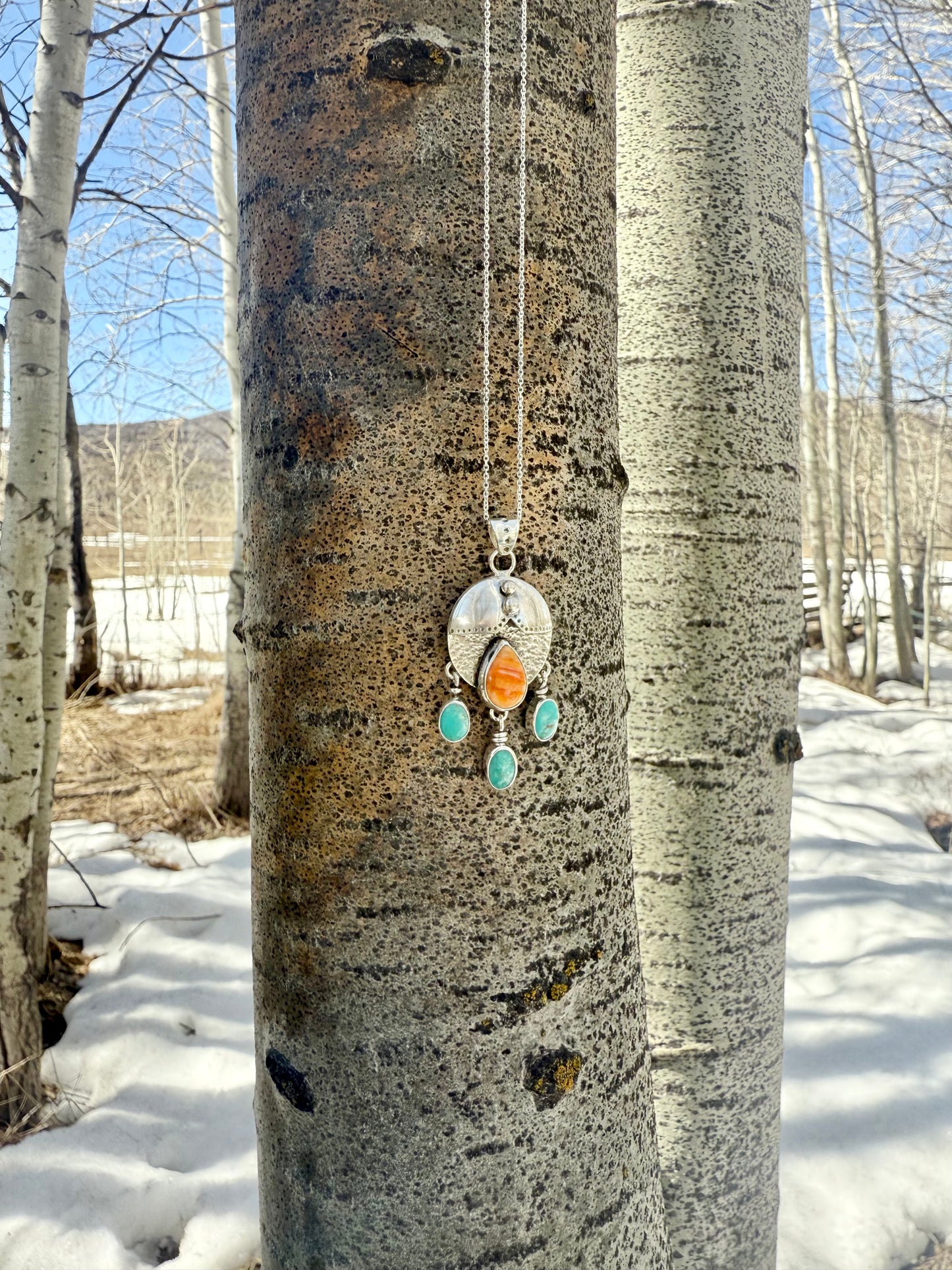 Spiny Oyster & Sonoran Gem Sun Shield Necklace