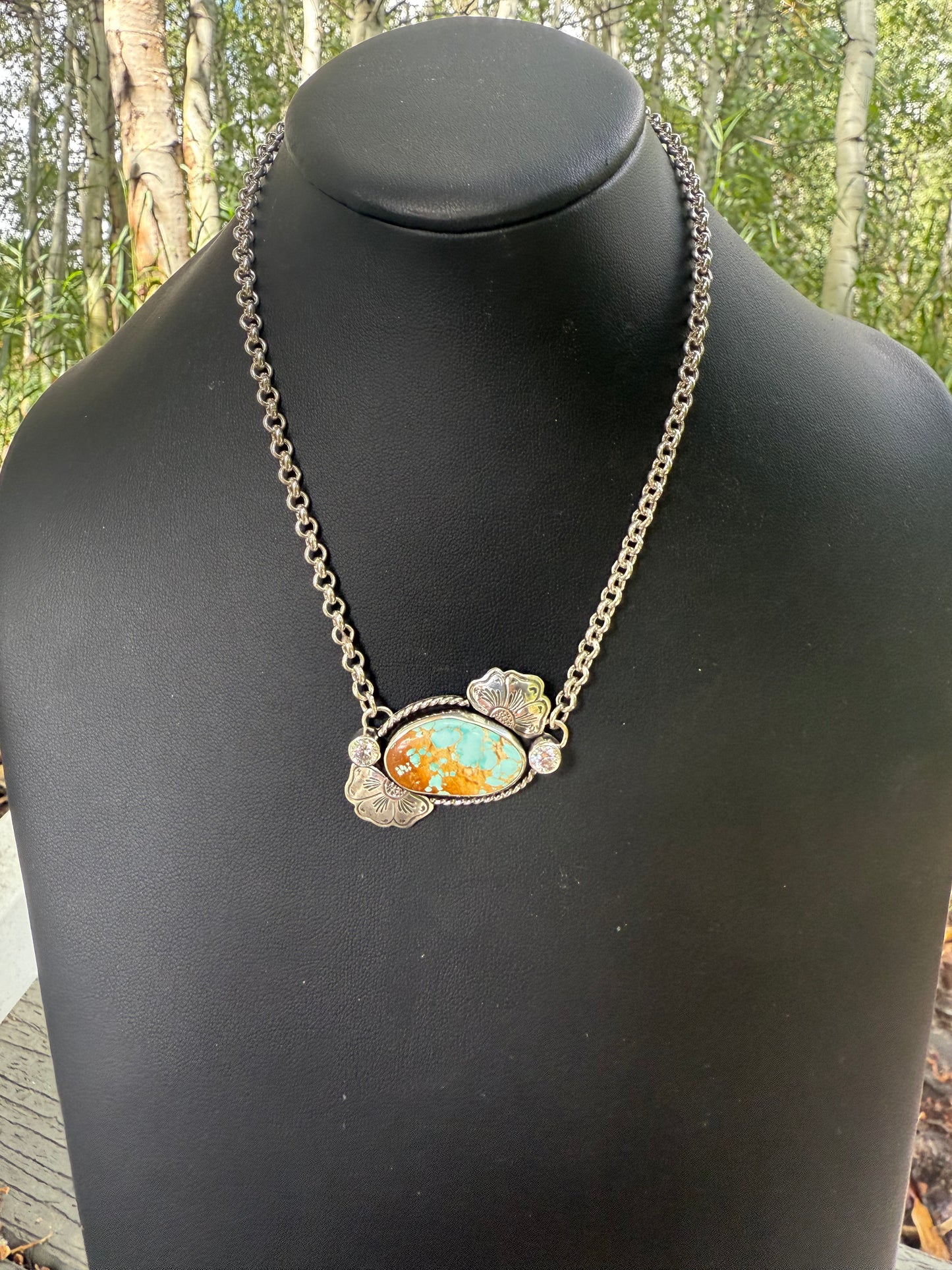 Royston Turquoise & CZ Flower Necklace