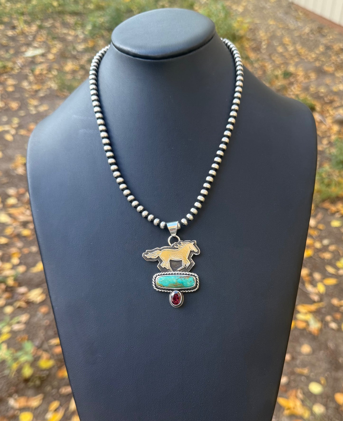 Skysong Turquoise & Rhodolite Garnet Running Horse Necklace