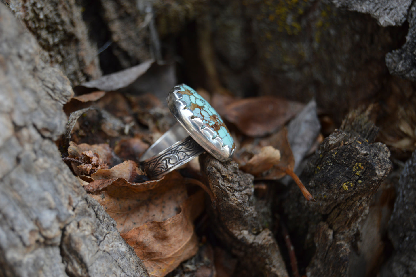 Adjustable Turquoise Ring with Engraved Band