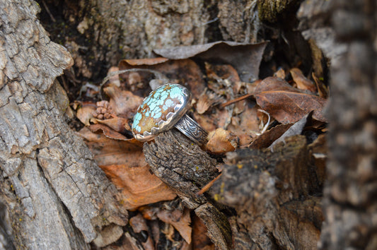 Adjustable Turquoise Ring with Engraved Band