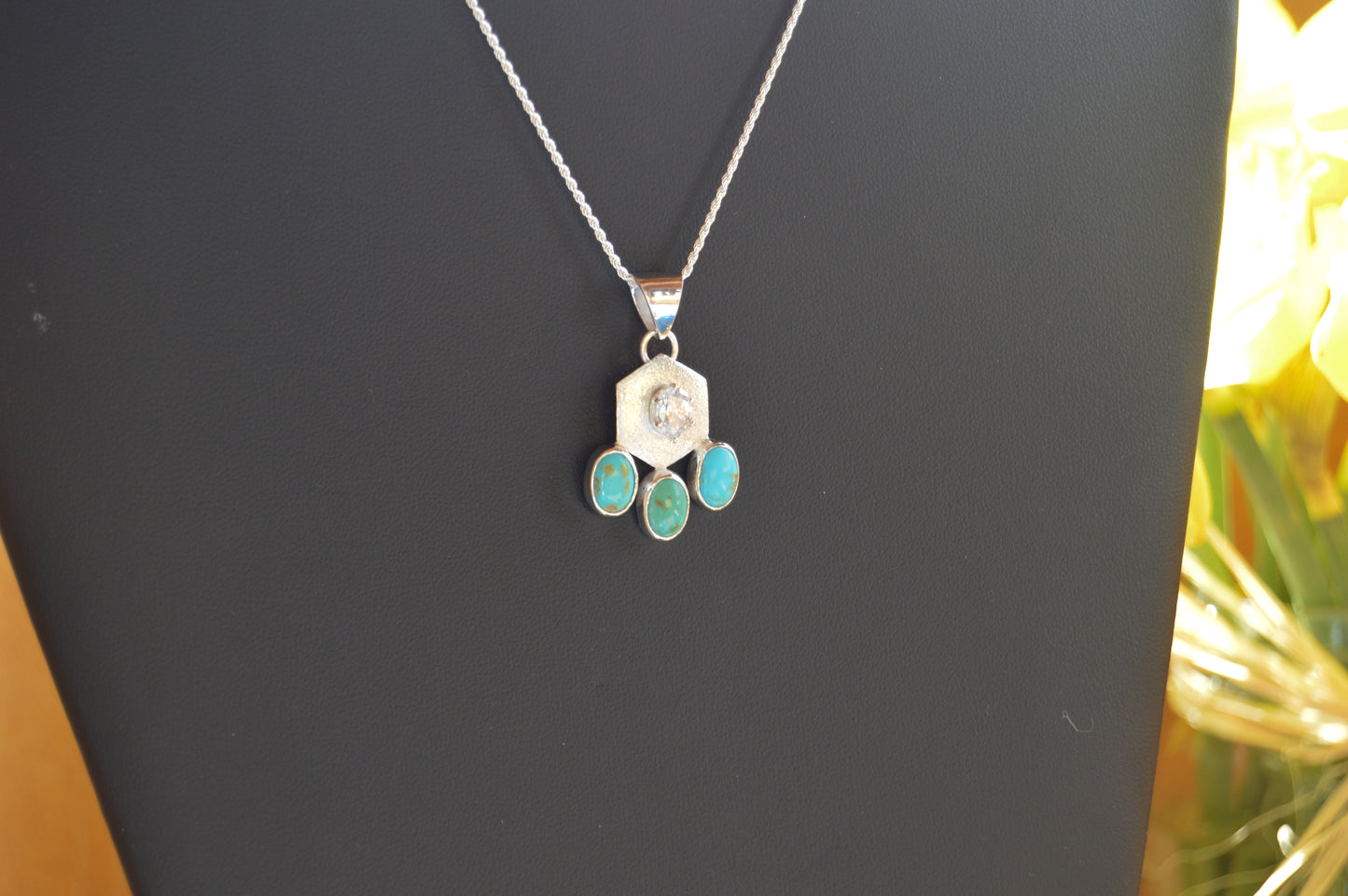 Sterling Hexagon Pendant with Sonoran Gem Turquoise Trio