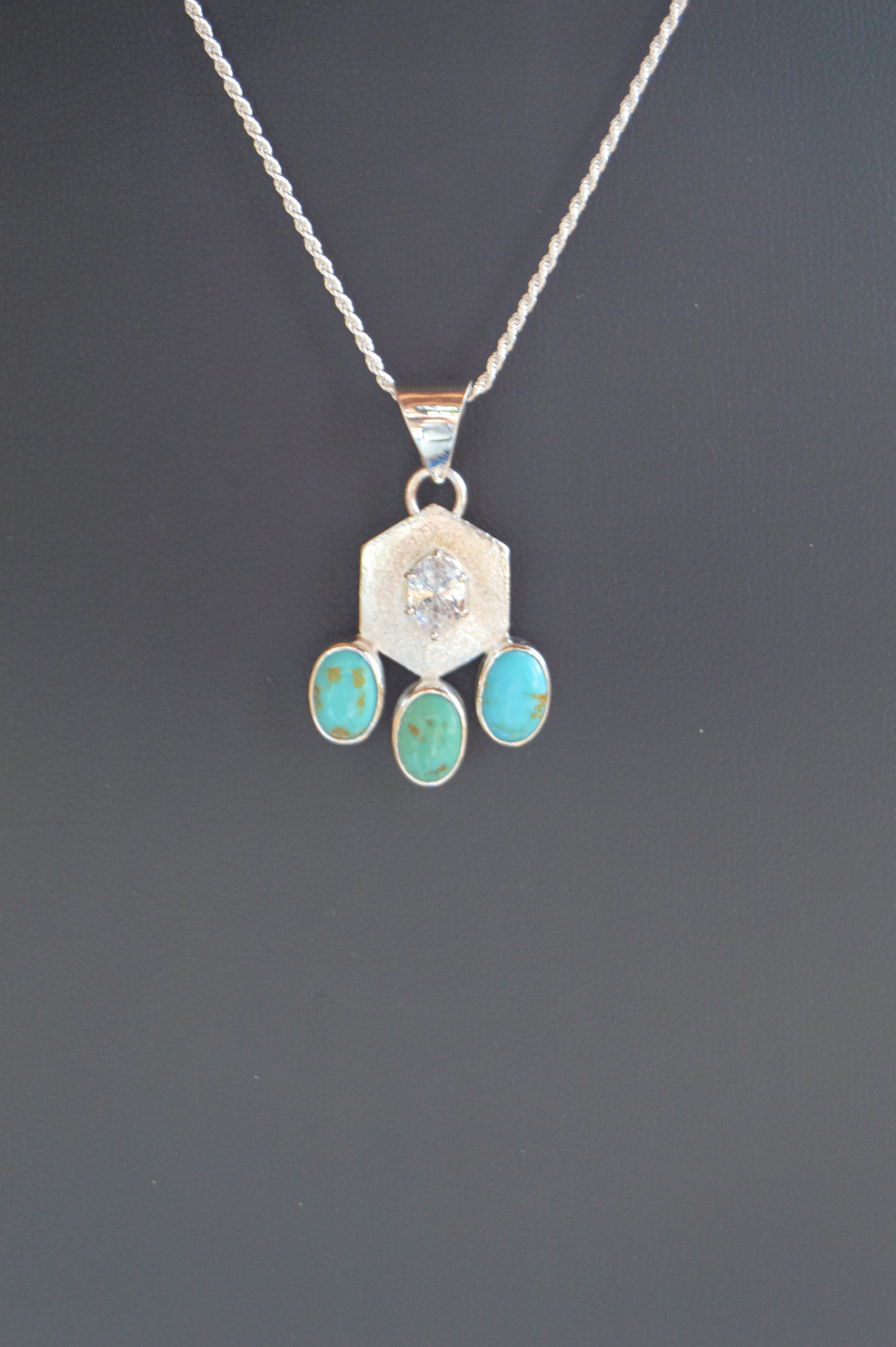 Sterling Hexagon Pendant with Sonoran Gem Turquoise Trio