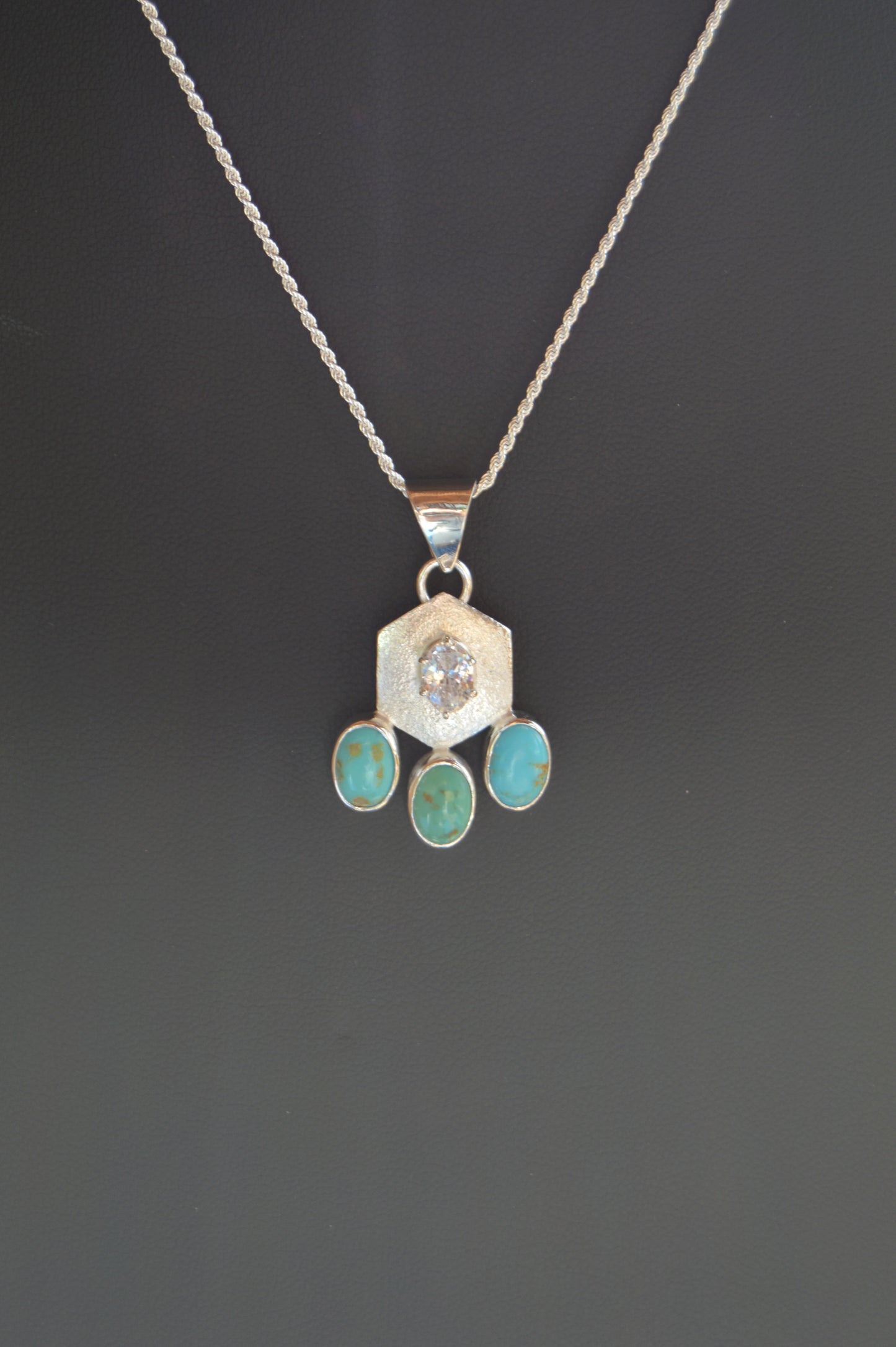 Sterling Hexagon Pendant with Sonoran Gem Turquoise Trio