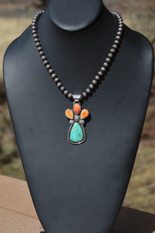 Chilean Turquoise & Spiny Oyster Pin/Pendant