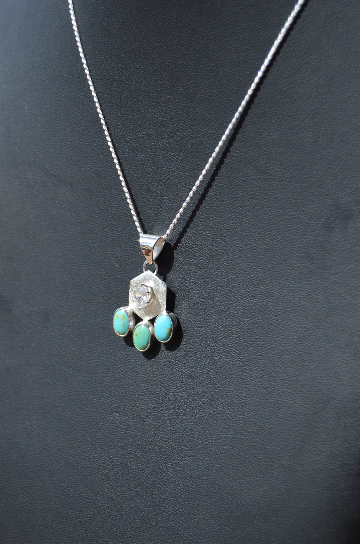 Sterling Hexagon Pendant with Sonoran Gem Turquoise Trio