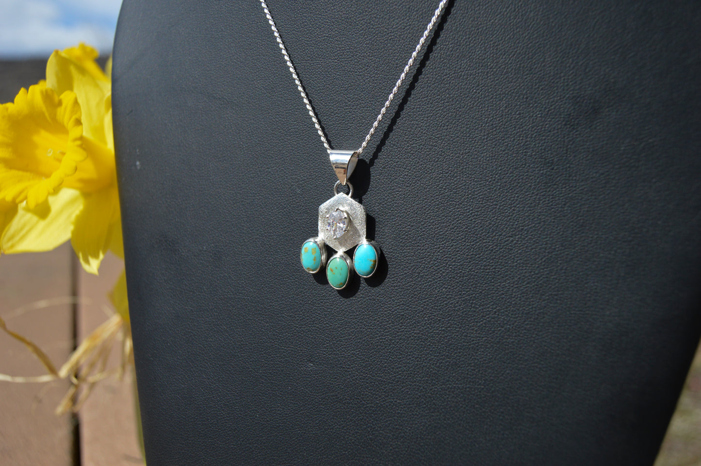 Sterling Hexagon Pendant with Sonoran Gem Turquoise Trio