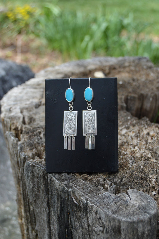 Sonoran Gem Turquoise Engraved Fringe Earrings