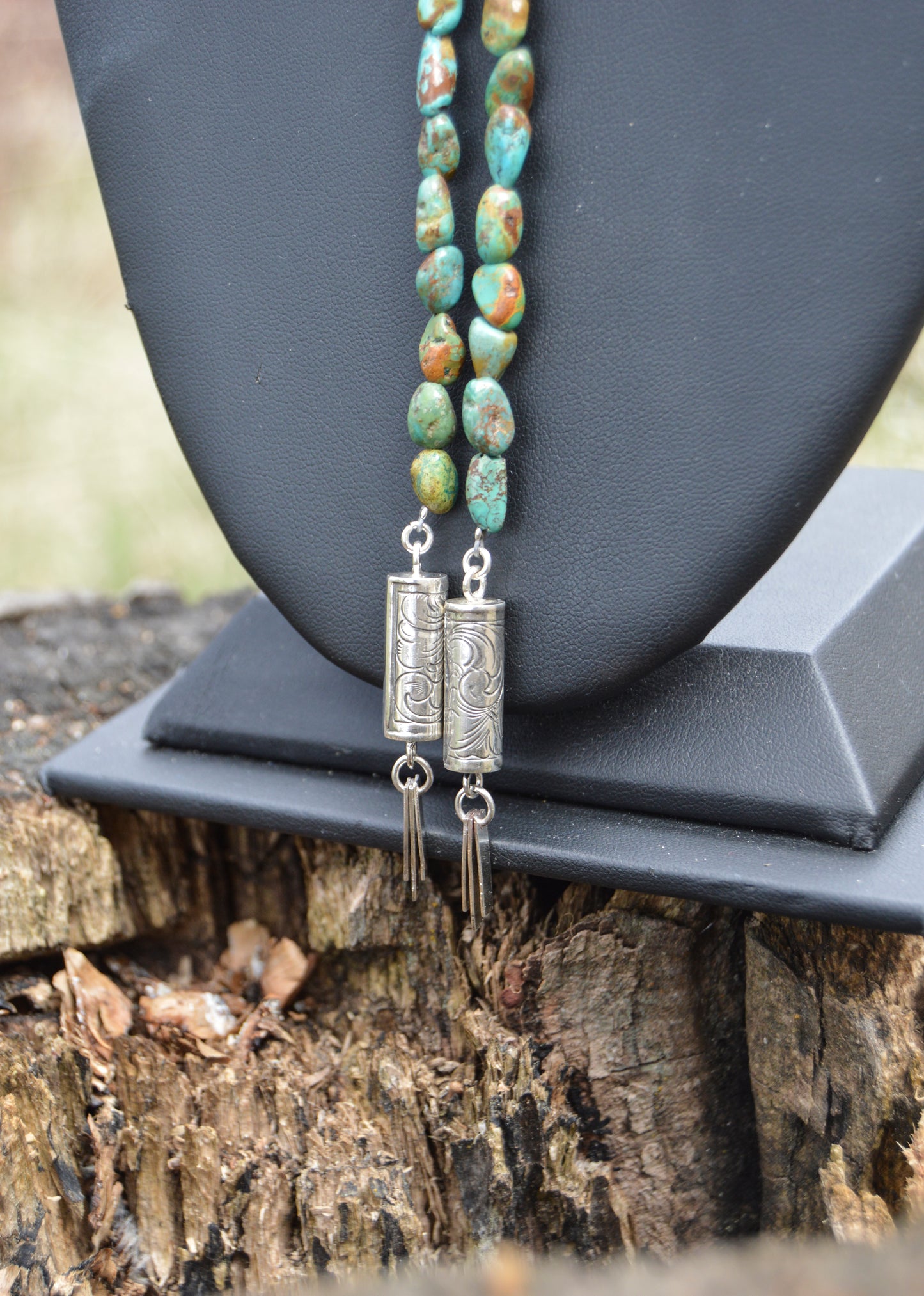 Hand Engraved Turquoise Bolo Necklace