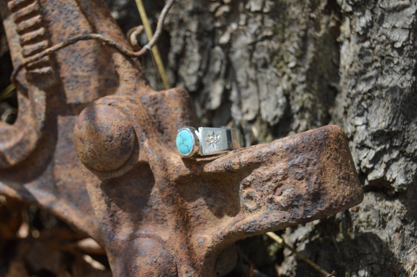 Carico Lake Turquoise & Diamonds Ring - Size 9
