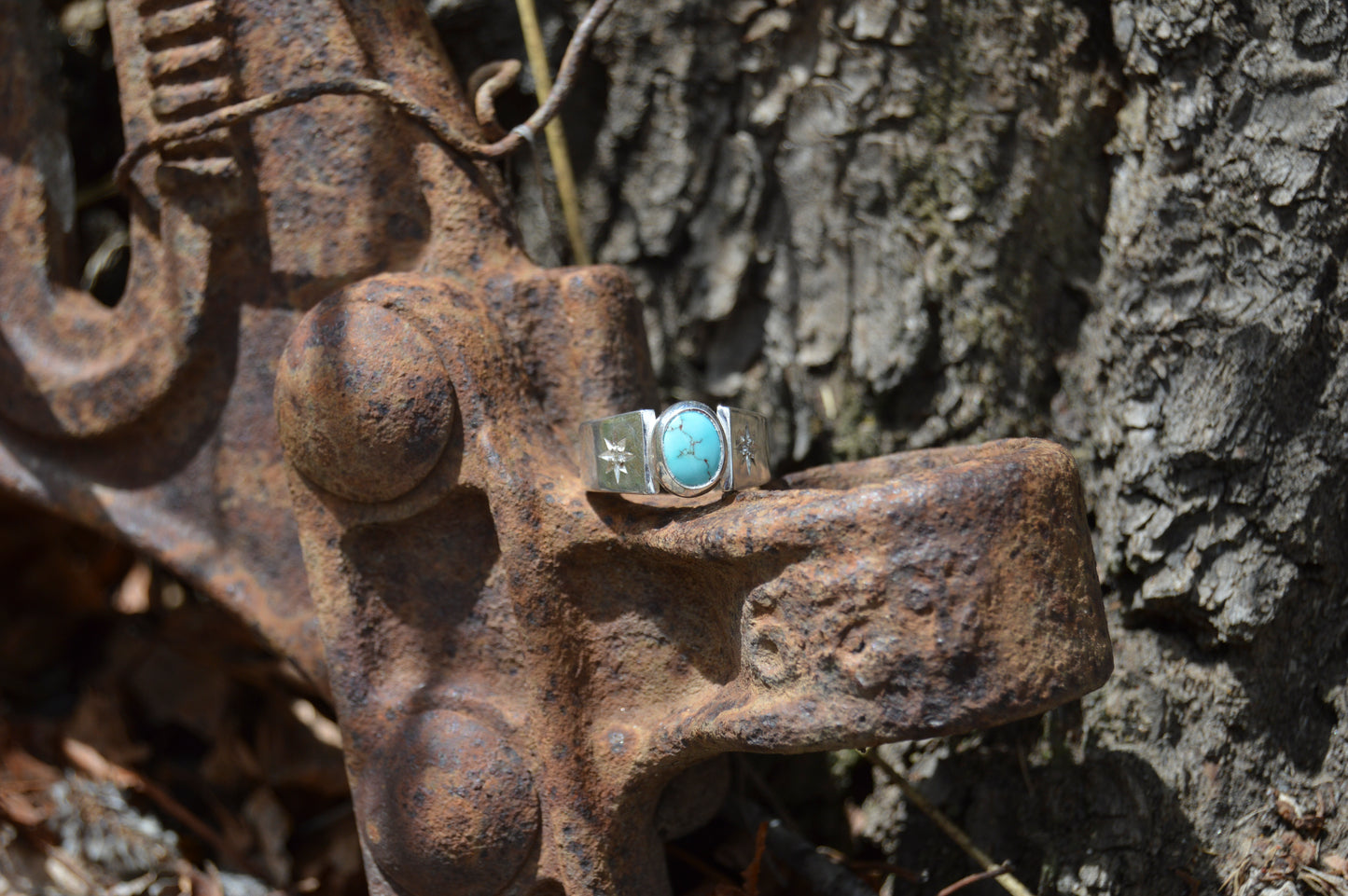 Carico Lake Turquoise & Diamonds Ring - Size 9