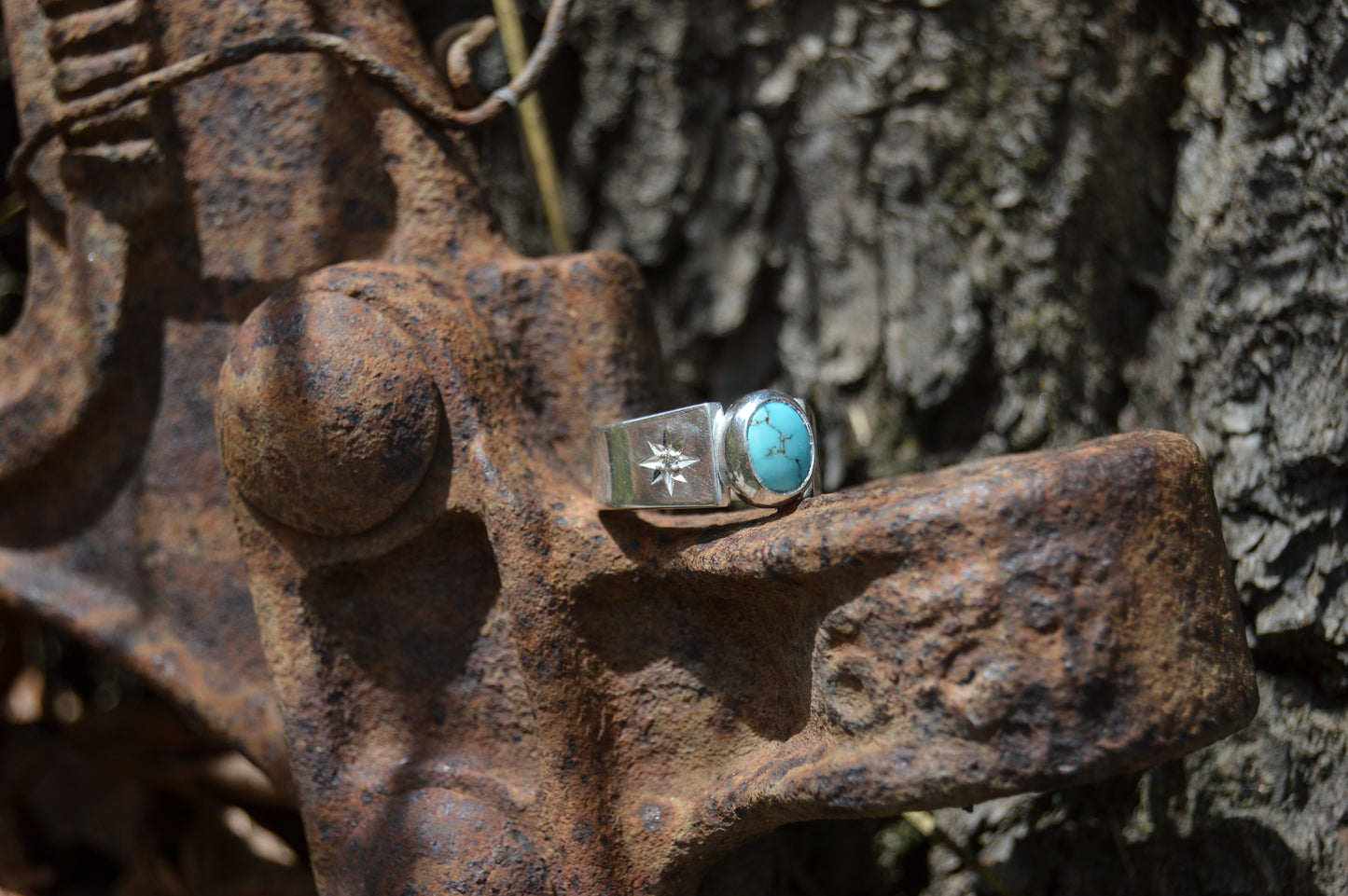 Carico Lake Turquoise & Diamonds Ring - Size 9