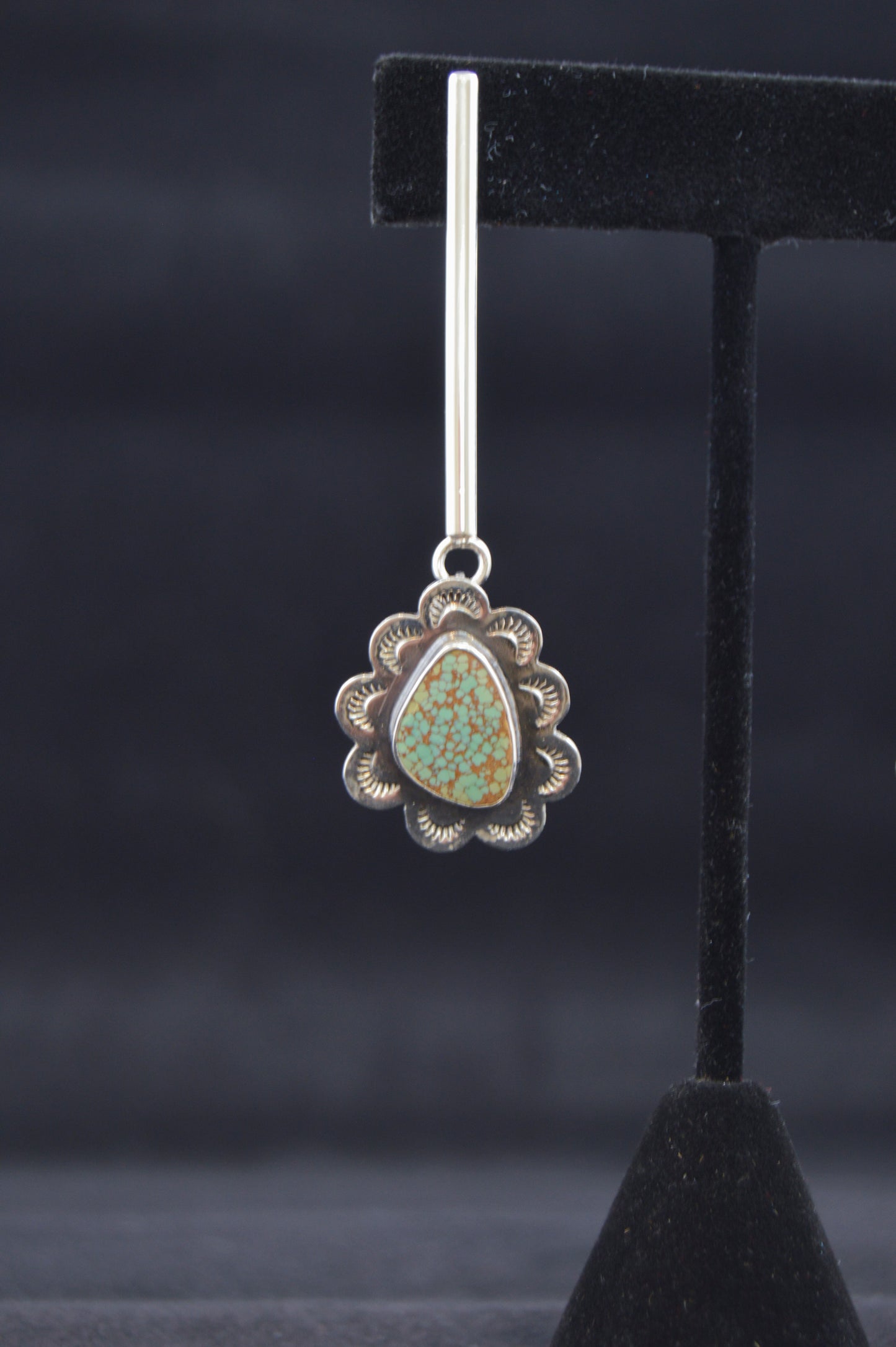 Hubei Turquoise Silver Stamped Drop Earring - Convertible