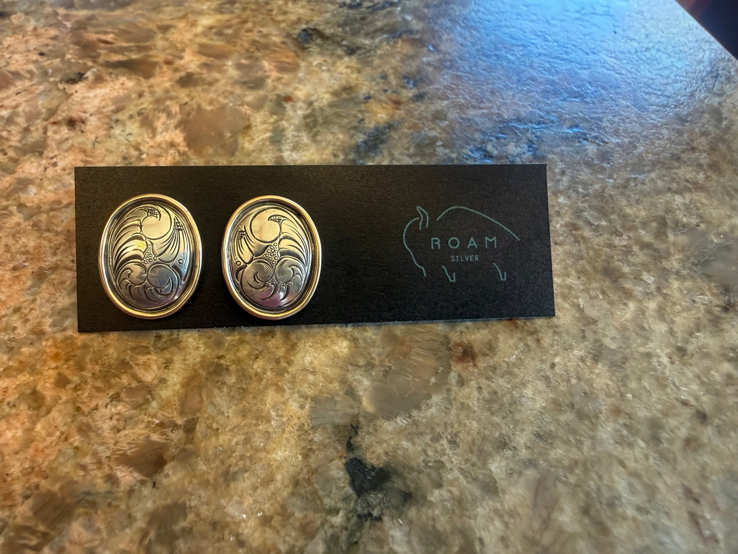 Gold & Silver Engraved Oval Earrings