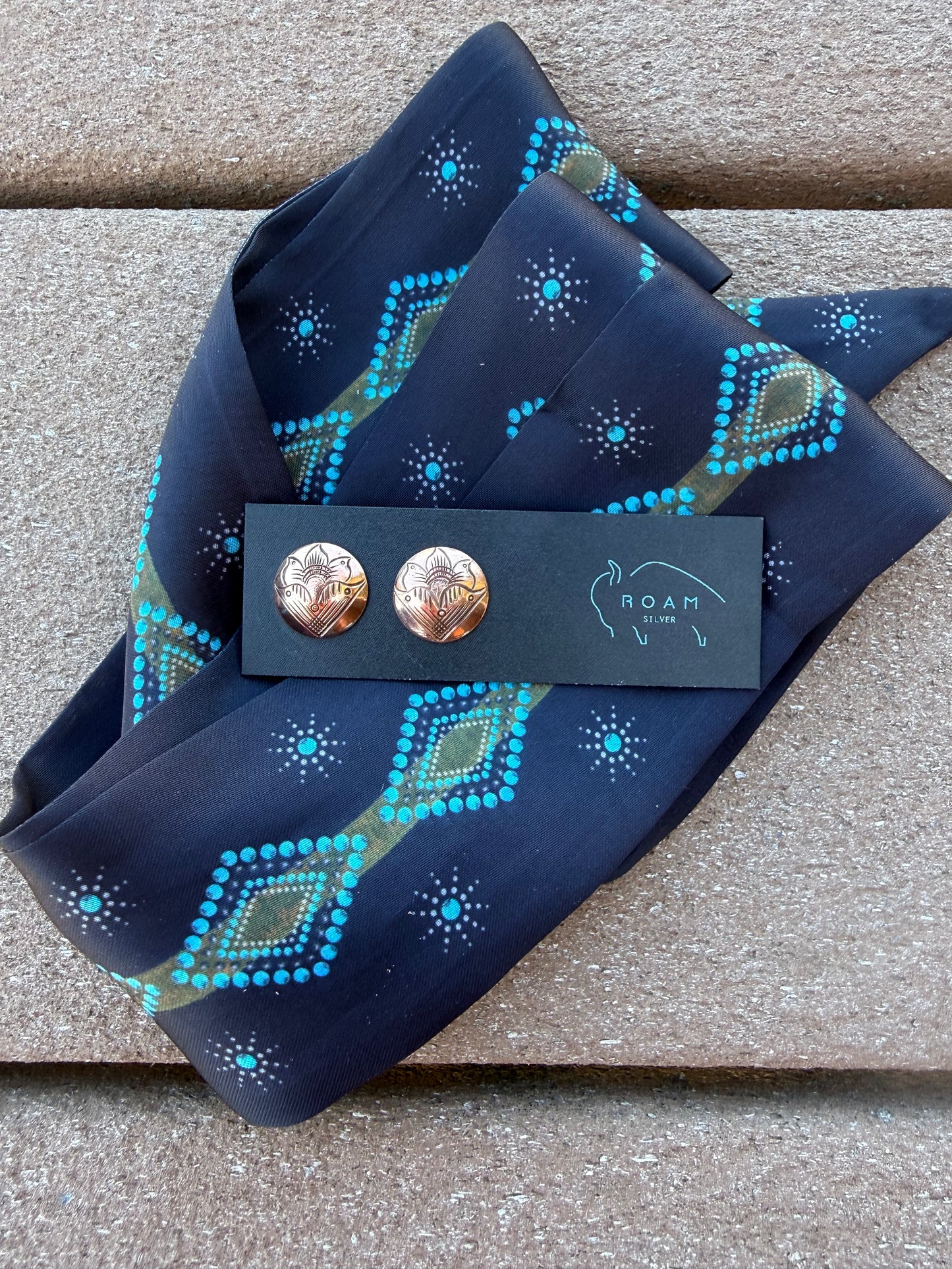Copper Engraved Floral Studs