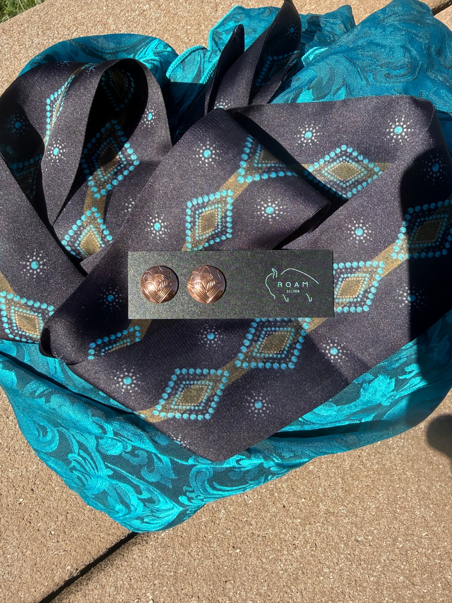 Copper Engraved Floral Studs
