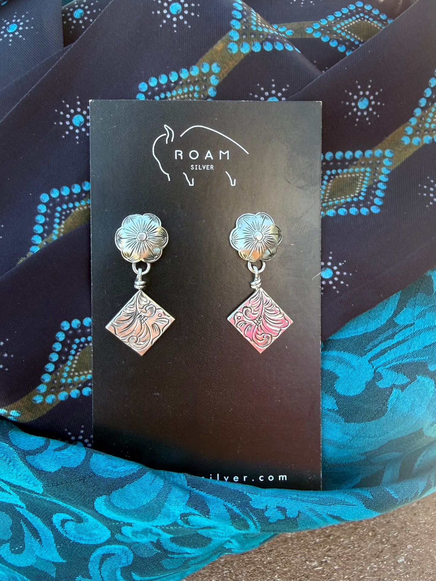 Sterling Silver Hand Engraved Flower Dangles