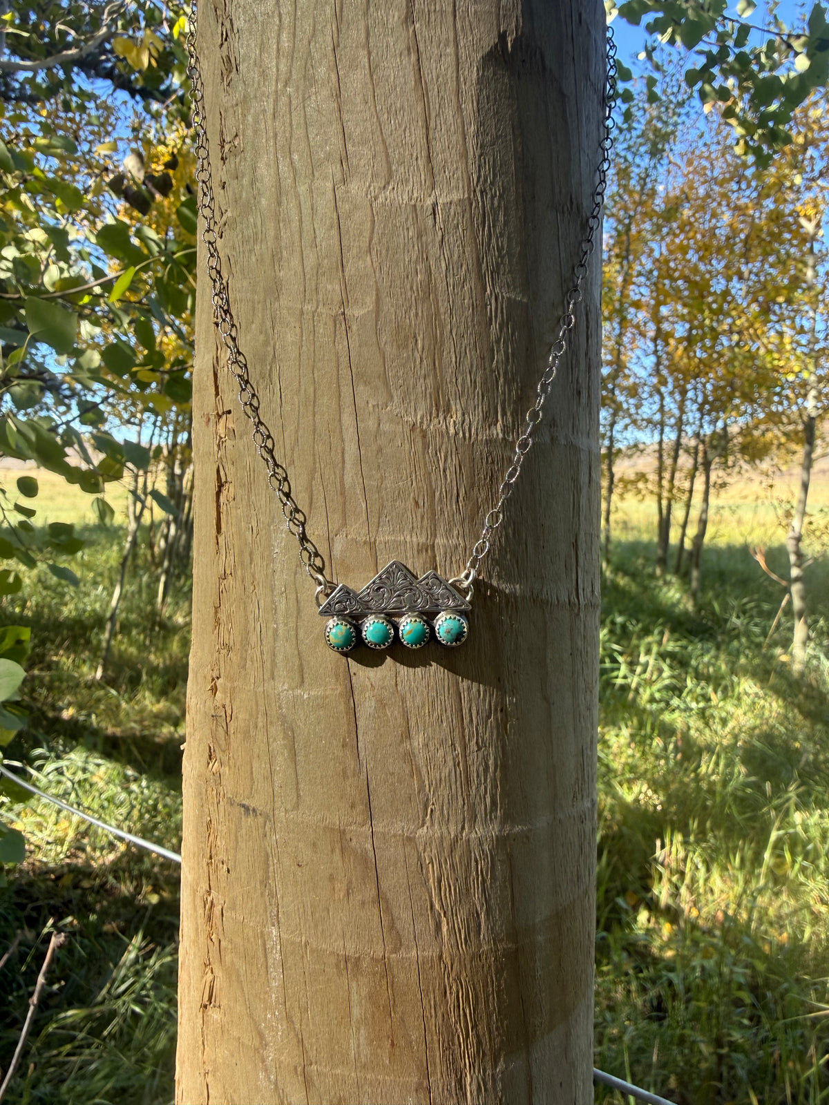 Turquoise Engraved Mountain Necklace
