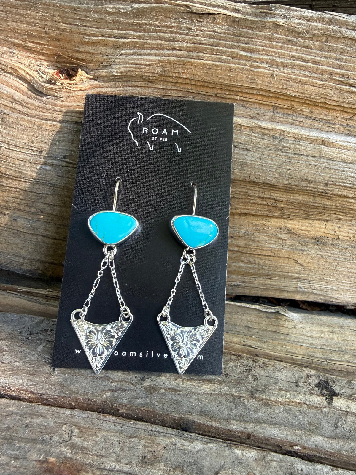Turquoise & Sterling Engraved Drop Earrings