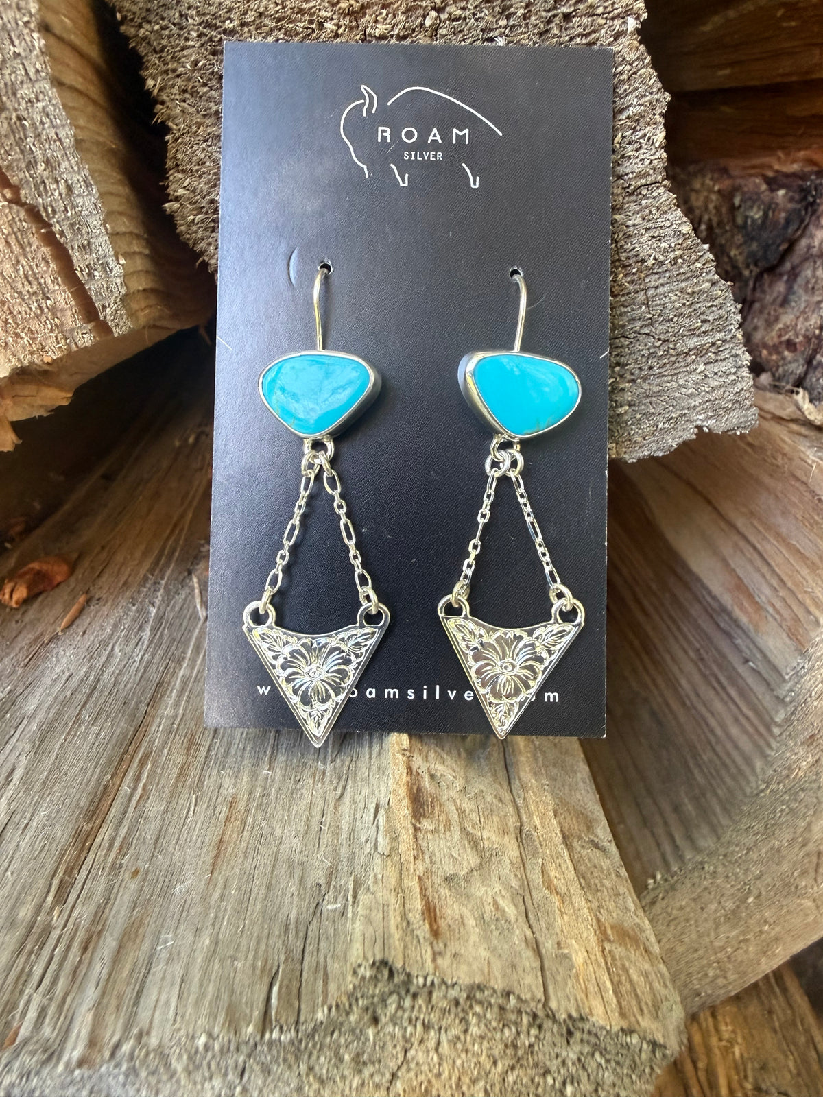 Turquoise & Sterling Engraved Drop Earrings