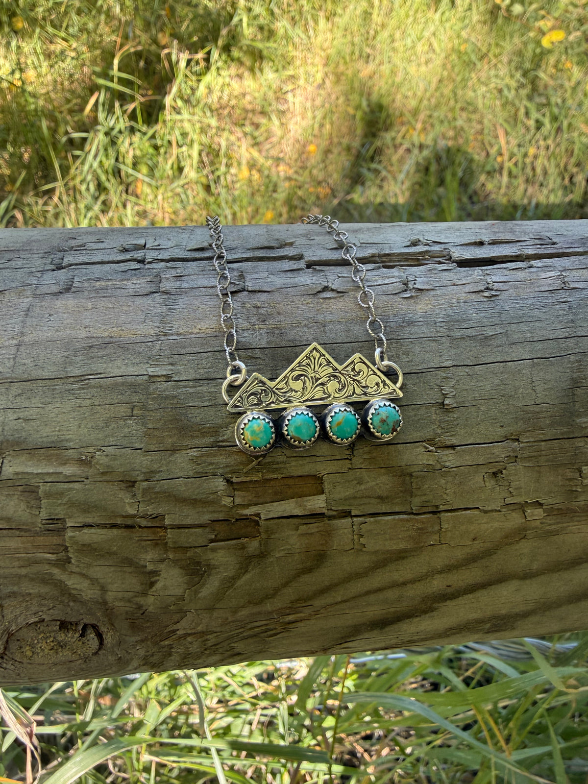 Turquoise Engraved Mountain Necklace